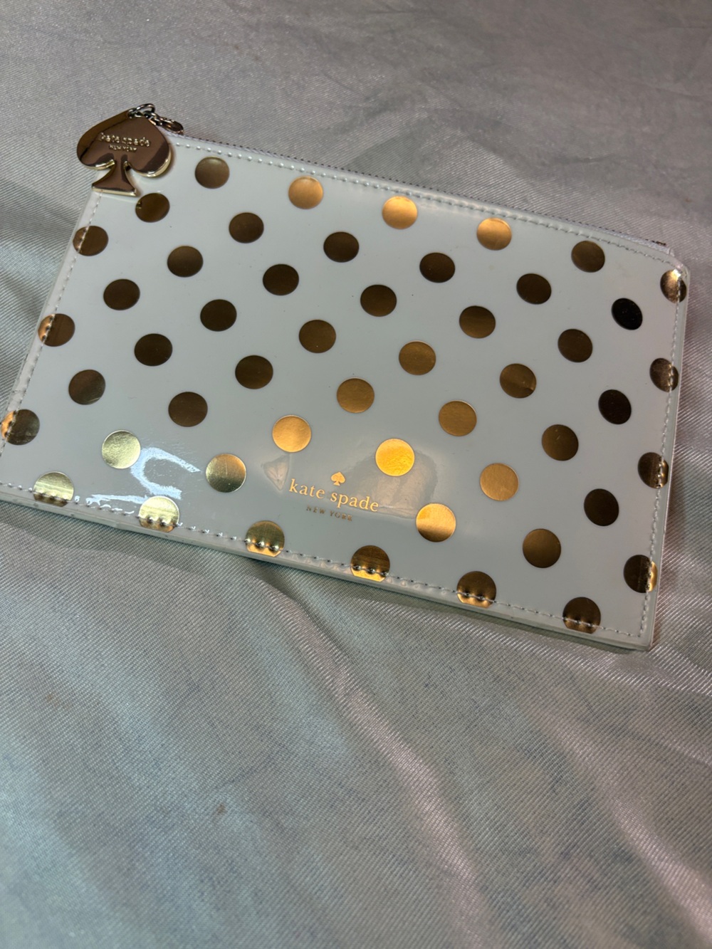kate spade White and Gold Polka Dot Patent Wristlet
